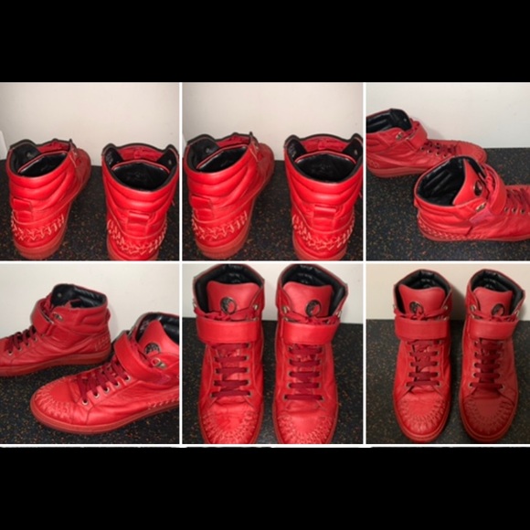 Valentine’s Sale VERSACE COLLECTION Red Hi Top Mens Shoe Sneaker Sz 11 PRELOVED